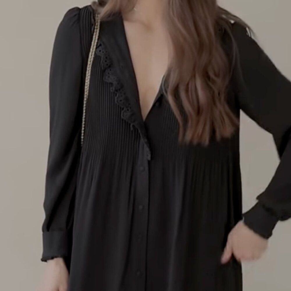 Sézane Camelia Mini Dress Black Size 34 | Paris Chic